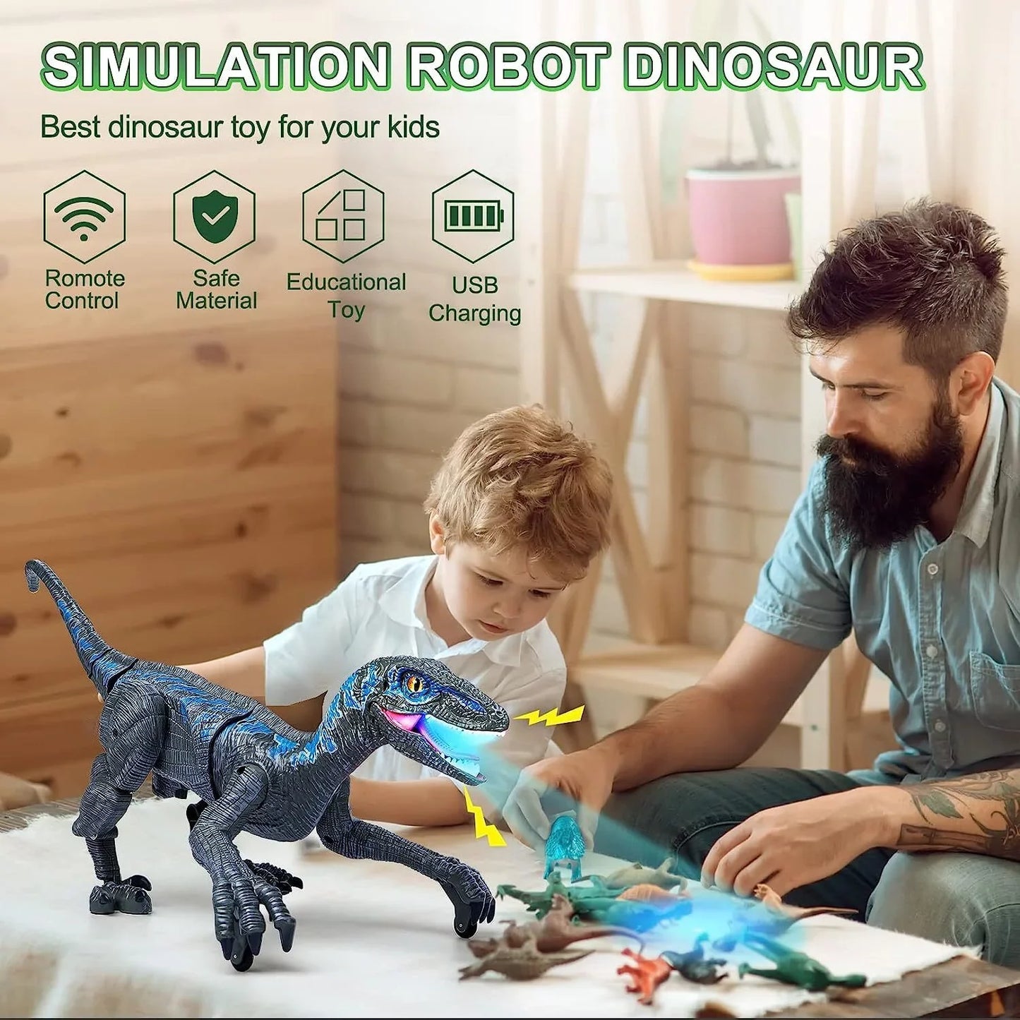 JUGAAD LIFE Remote Control Dinosaur Toys for Kids Boys Walking Robot RC T-Rex with Lights and Sounds Dinosaur Toy Gifts for Boys Girls Age 3-5, 5-7, 8-12 Years Old - Blue