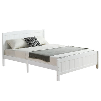 Zimtown Queen Platform Bed, Solid Pine Wood Kids Bed Frame with Headboard and Footboard , Easy Assembly, White