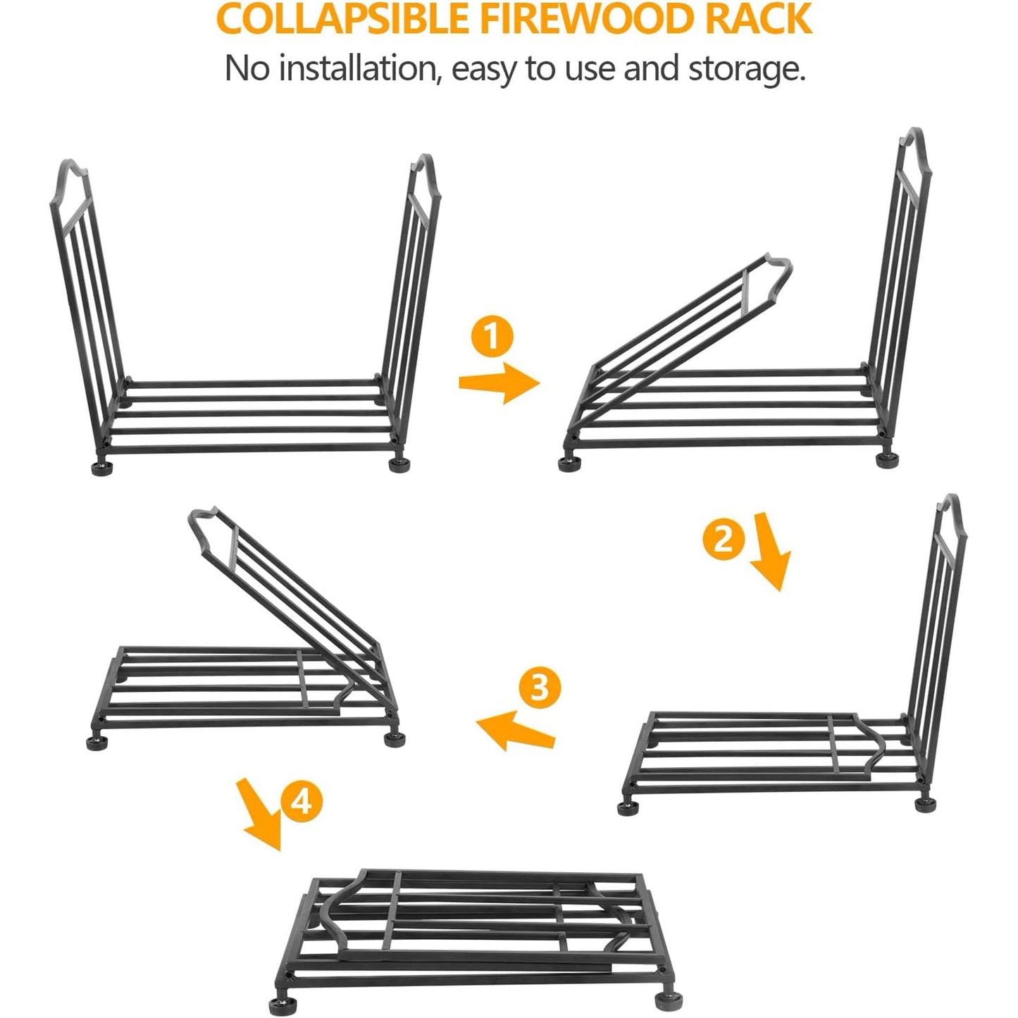 Firewood Rack, Foldable Firewood Holder, Firewood Storage Rack for Indoor Outdoor Log Organization and Storage