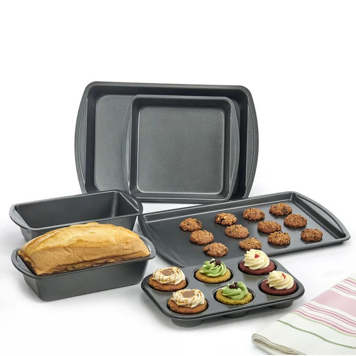 LIMICAR 6 Piece Nonstick Bakeware Sets, Stackable Bake Set Easy for Release and Clean up, Carbon Steel, Gold