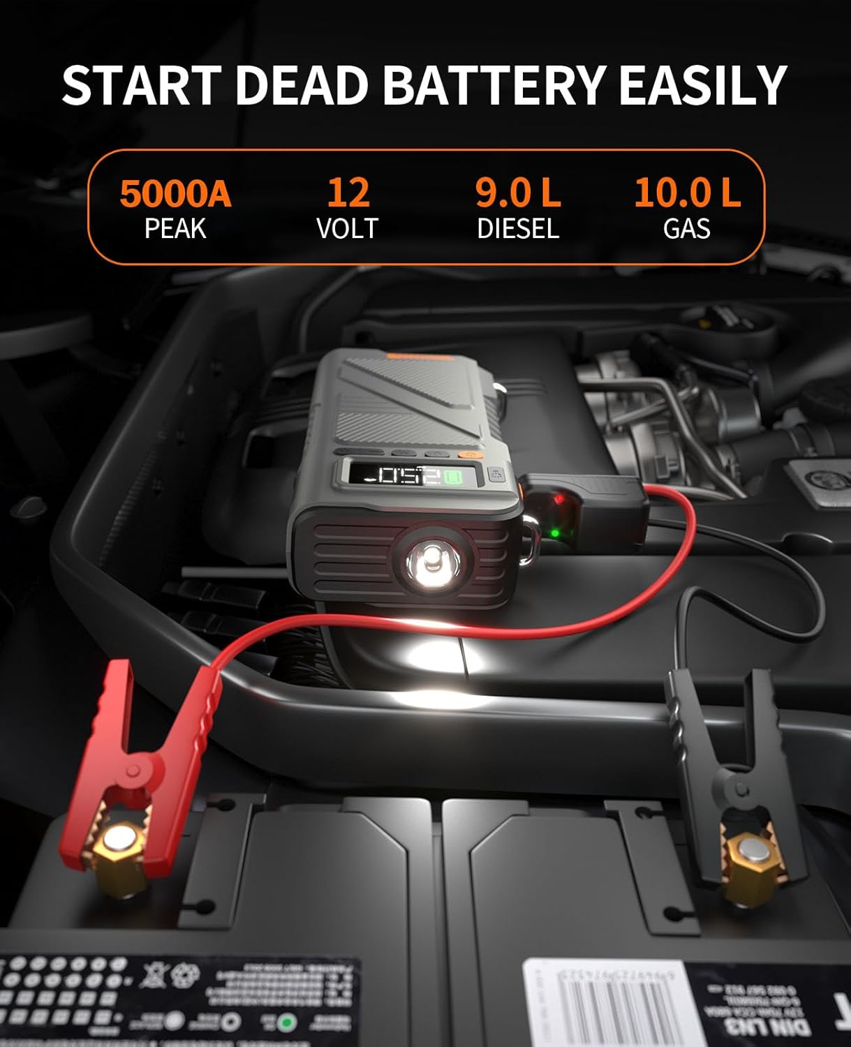 NEX-POW 4000A Jump Starter with Compressor, 12V Jump Box with 160PSI Tire Inflator and LCD Display