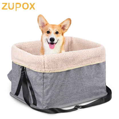 ZUPOX Dog Car Seat for Small Dogs, Deluxe Dog Booster Seat with Metal Frame Construction and Safety Leash, Portable Puppy Dog Car Seat, Perfect for Small Pets, Grey