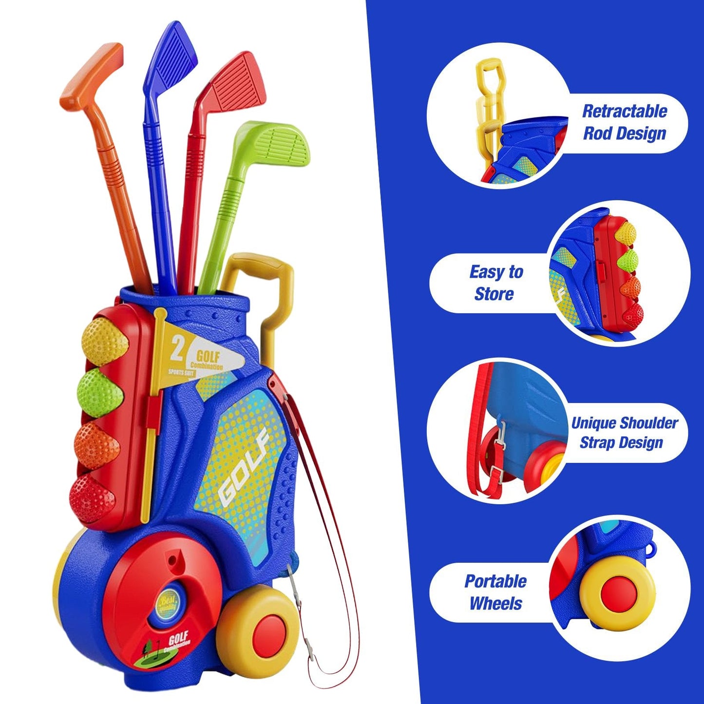 JUGAAD LIFE Kids Golf Toy Set Clubs Toddler Outdoor Toys for Boys Girls Ages 3-6 Years Old Gifts Birthday (Blue)