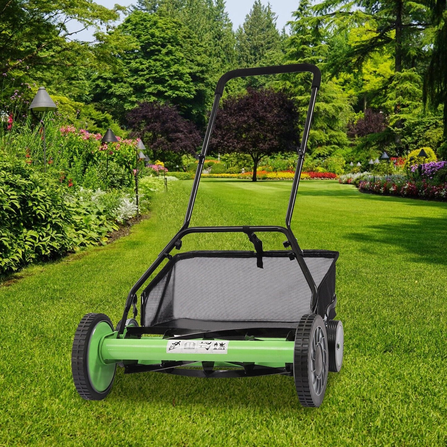 Steelite 18-Inch Manual Reel Lawn Mower,Walk-Behind Grass Catcher,4-Blade Push Lawn Mower