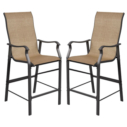 ELPOSUN Patio Bar Stools Set of 2, Outdoor Bar Height Patio Chairs for Backyard, Pool, Garden, Deck with High Back and Armrest, All-Weather Mesh, 300lb Capacity, Khaki