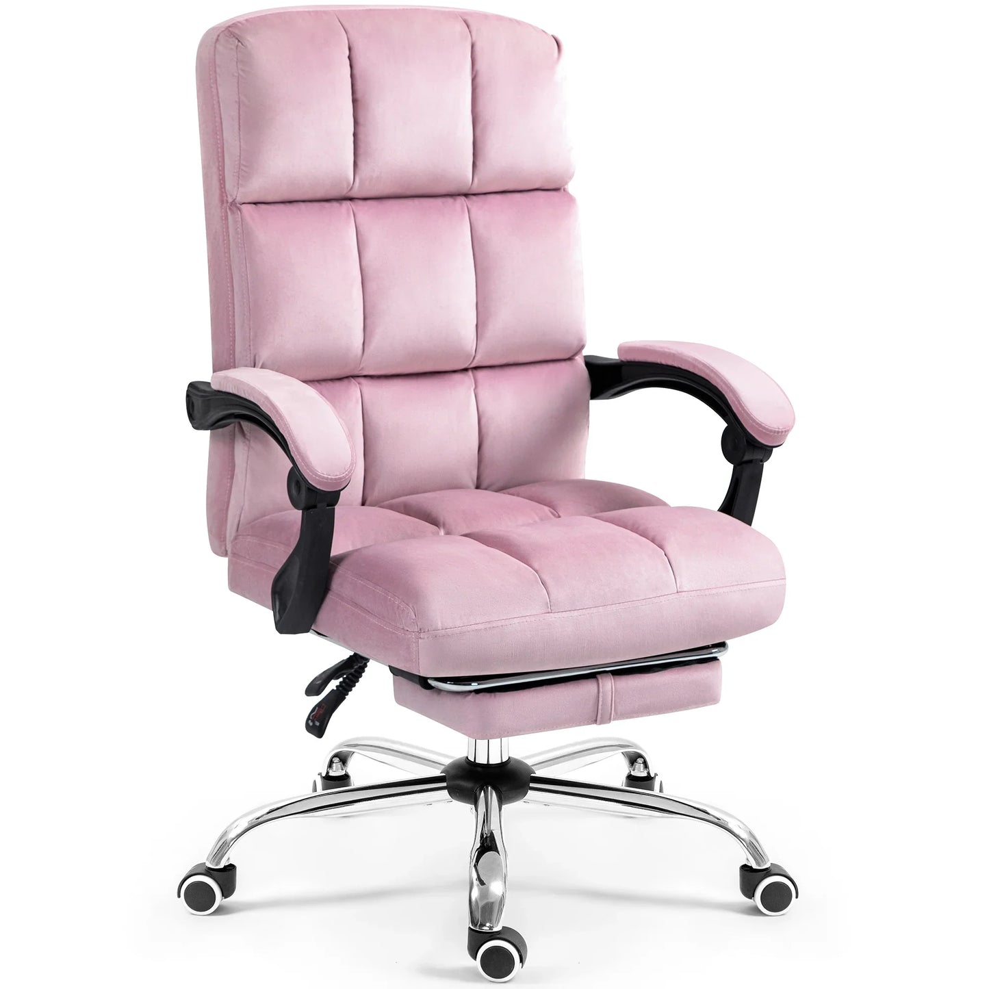 HOMHUM Velvet Executive Chair, Ergonomic Office Chair with Footrest, Plush and Comfy Reclining Desk Chair, Pink