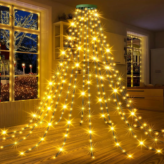 Rohatie Christmas Tree Lights, 6.56FT 400 LED Christmas Lights with 8 Modes & Memory Function Timer Waterproof 16 Lines Christmas Lights Outdoor & Indoor for Christmas Tree Decorations - Warm White