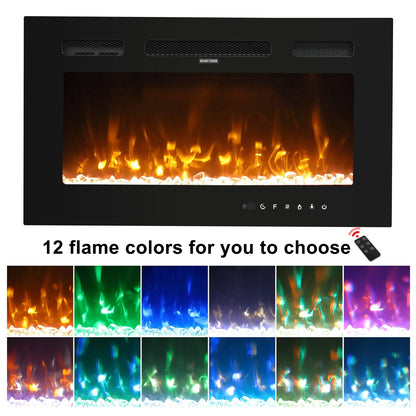 Ktaxon 120V 1500W 30in Embedded Wall-Mounted Fireplace With Remote Control Colorful/12-Color Flam