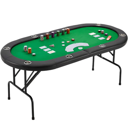 HOMHUM Upgraded Foldable Oval Poker Table for 8 Players w/Storage Bag, No Assembly Required, Green