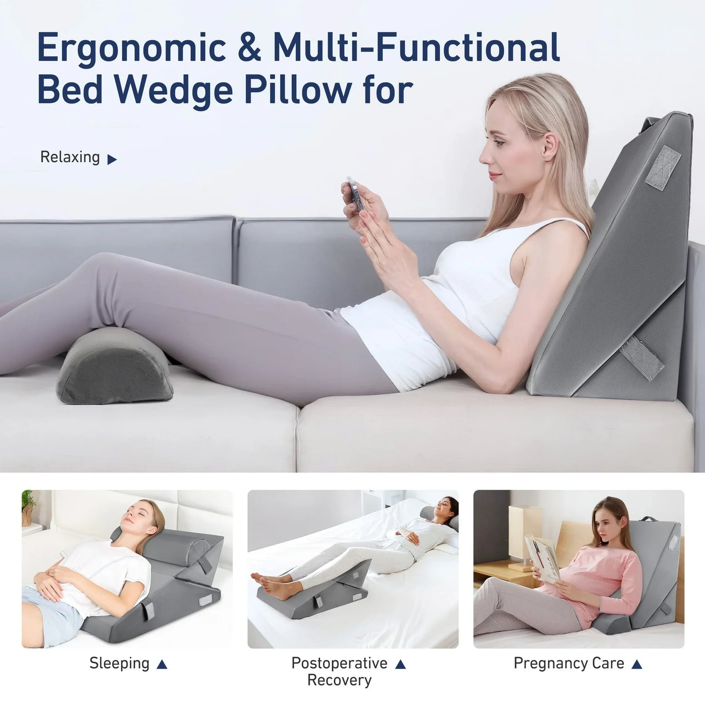 AMTPM Wedge Pillow Set The Detachable Neck Support Can Also Be Used As A Headrest Or Lumbar Support