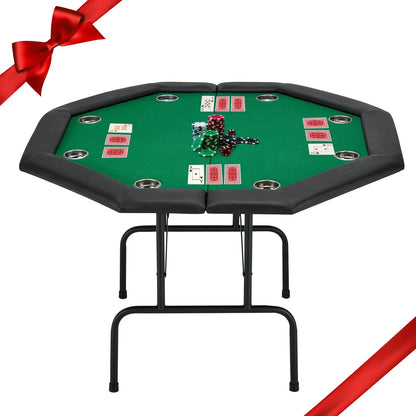 HOMHUM Game Poker Table w/Stainless Steel Cup Holder Casino Leisure Table for 8 Players, Green Felt