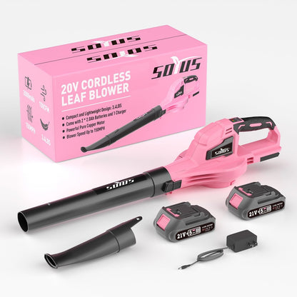 SOYUS 20V Electric Leaf Blower, Leaf Blower Cordless with Two 2.0Ah Batteries and Charger, Pink