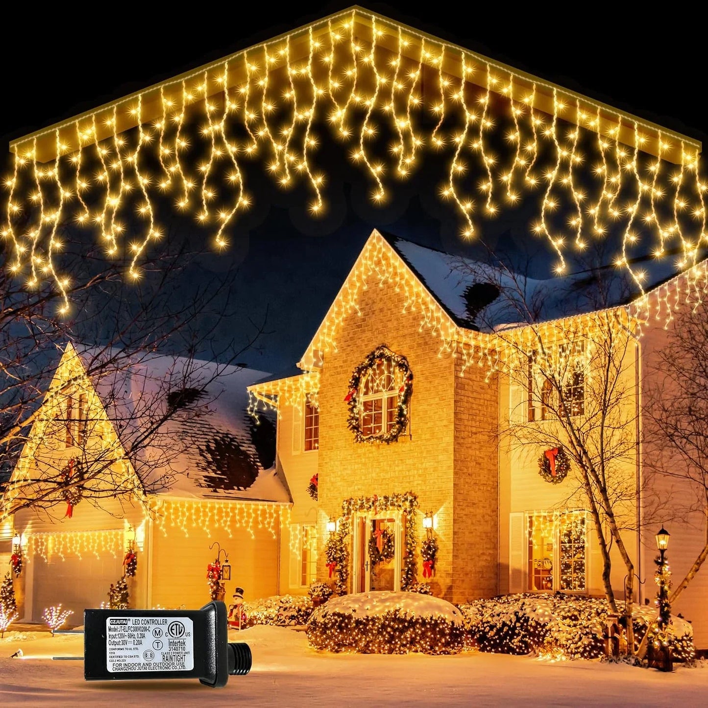 Rohatie Icicle Christmas Lights Outdoor, 32.8 FT 400 LED Connectable Christmas Curtain String Lights with 8 Modes & Memory Timer Waterproof for Christmas Decorations (Warm White)