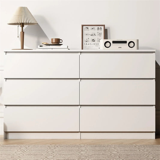 Kadyn White Chest of Drawer, 6 Double Drawer Dresser for Bedroom, Modern Storage Cabinet for Living Room, Nursery Dresser