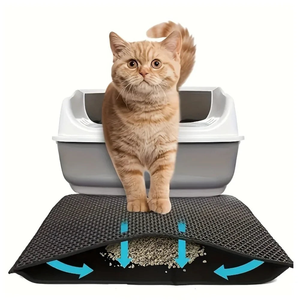 BN-LINK 17" x 23" Cat Litter Mat Trapping Match, Honeycomb Double Layer Design, Urine-Proof and Water Proof, Scatter Control, Easier to Clean & Washable(Black)