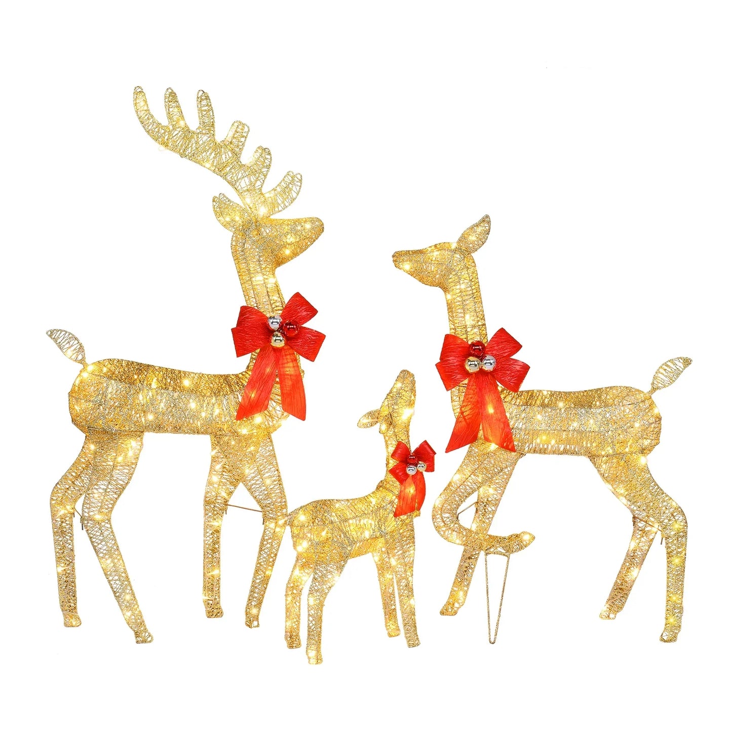 Ktaxon Lighted Christmas 3-Piece Deer Set Outdoor Yard Decoration Set LED Lights, Stakes - Gold