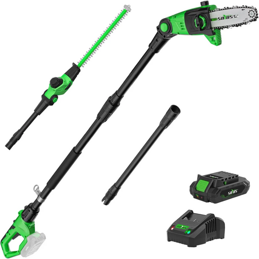 SOYUS 8" Cordless Pole Saw and 18" Pole Hedge Trimmer 2-in-1, Pole Saws for Tree Trimming + 2.0 Ah Battery & Charger