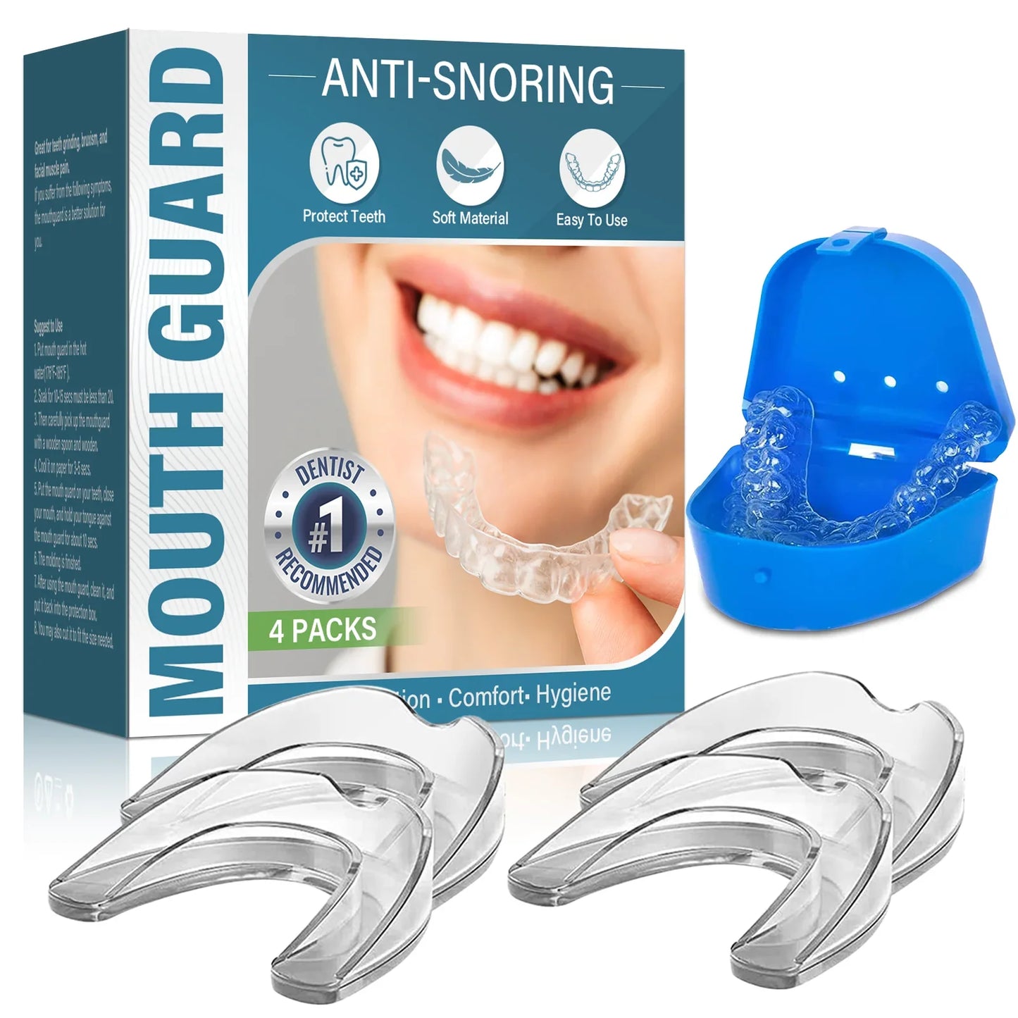 Mouth Guard for Grinding Teeth at Night, Professional Night Guards for Teeth Grinding with Hygiene Case,4pcs-2 Size