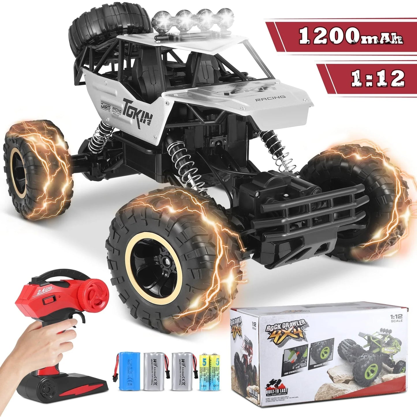 AMTPM 1:12 Remote Control Car, 4WD RC Trucks Max 20KMH with 3x1200mAh Rechargeable Batteries, 75 Mins Runtime, 2.4GHz All-Terrain Remote Control Truck for Adults and Teen Boy Gifts