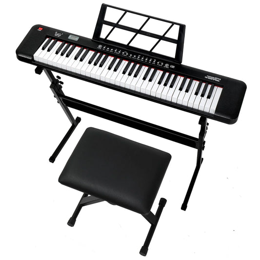 Glarry 61 Key Lighting Keyboard with Piano Stand, Piano Bench, Built In Speakers for Beginners