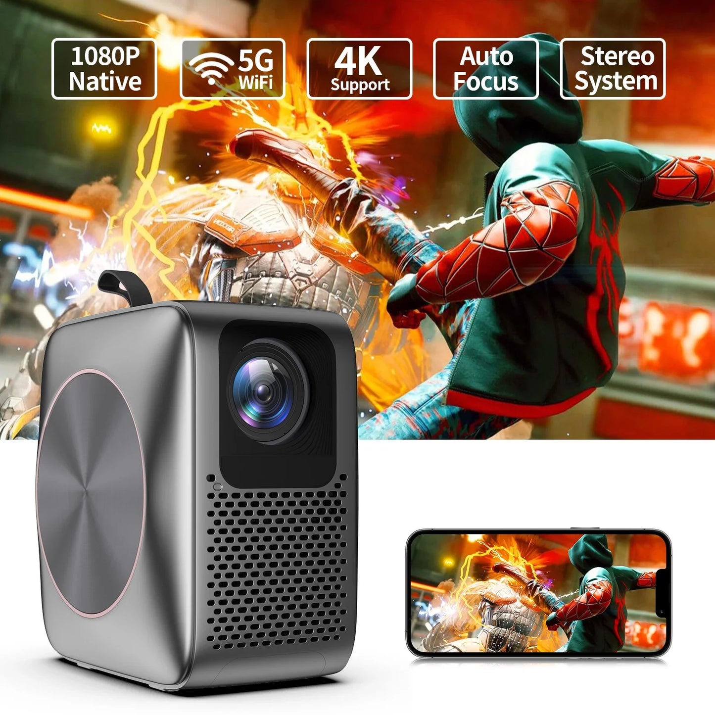 Vasoun Portable Mini Projector with Wifi/Speaker Projectors for Outdoor Movies Home Theater