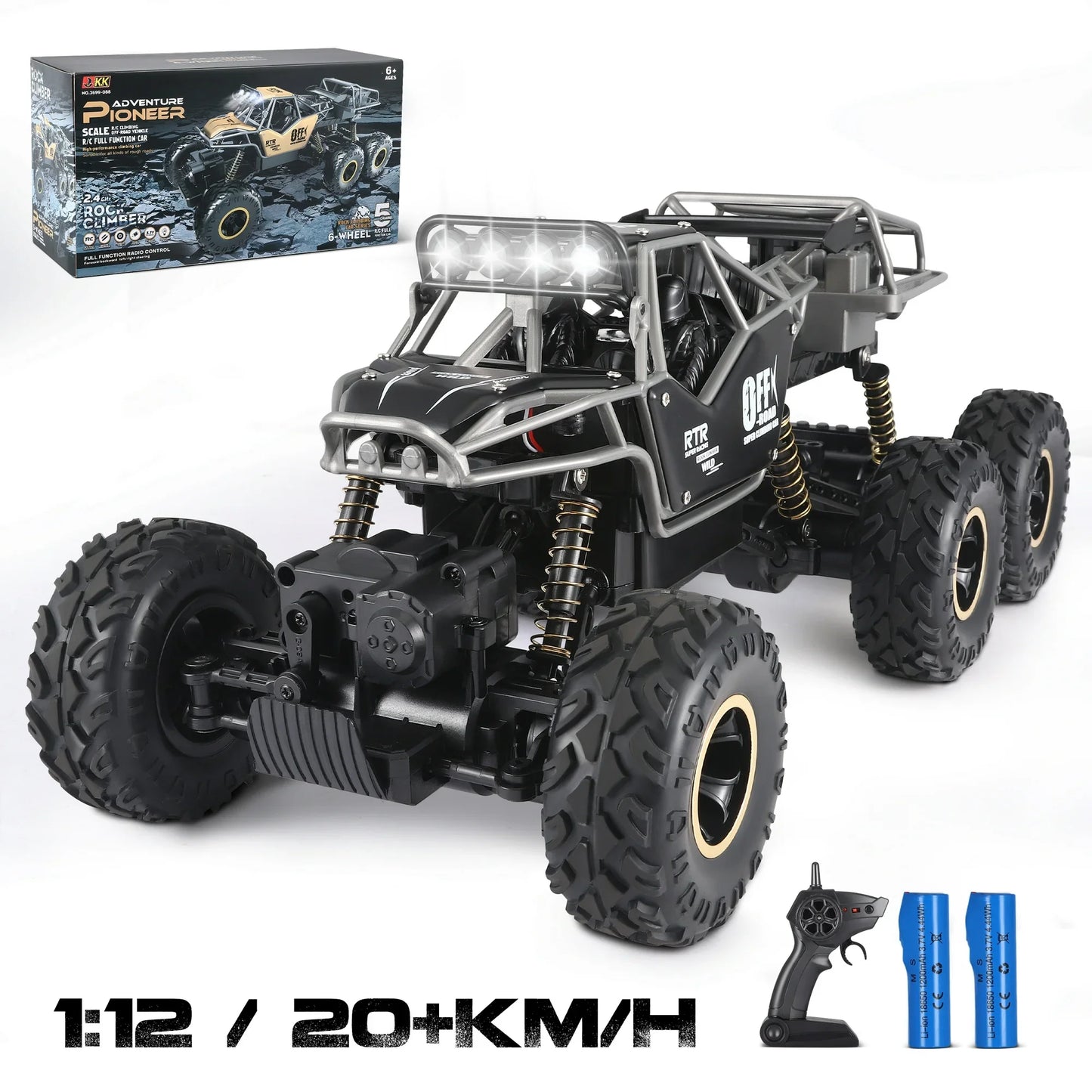 AMTPM 1:12 Remote Control Car, 4WD All-Terrain RC Trucks Max 20KMH with 2pcs Rechargeable Batteries-life 50min, 2.4GHz,Gift for Kids and Adults