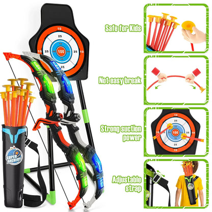 JUGAAD LIFE 2 Pack Bow and Arrow Set for Kids with LED Flash Lights, Outdoor Toys for Boys Girls Kids Ages 3-12