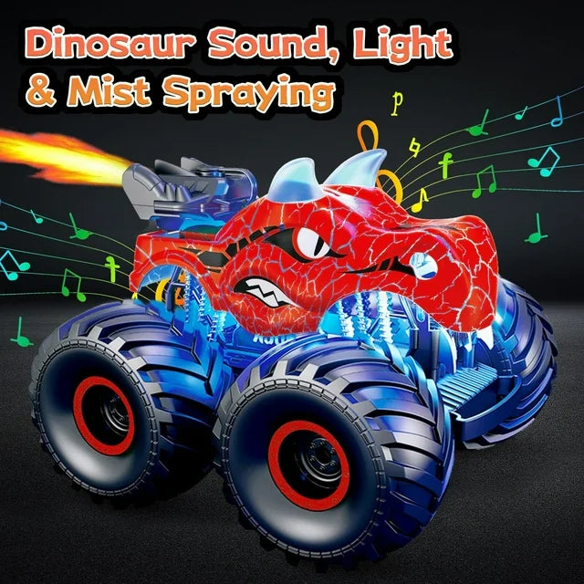 JUGAAD LIFE Dinosaur Remote Control Car 2.4GHz RC Monster Trucks for Boys Girls with Light, Sound & Spray, Dinosaur Toys Christmas Gift for Kids 3 4 5 6 7 8 Years Old-Red