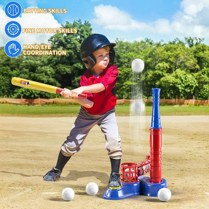 JUGAAD LIFE Tball Set Baseball Toys for Boys 3-6 Years Tee Ball Set for Kids Girls Outdoor Outside Sport Toys with 10 Balls-Blue