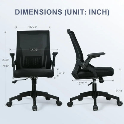 COMHOMA Mesh Office Chair with Flip-Up Armrests Mid Back Computer Chair, Black