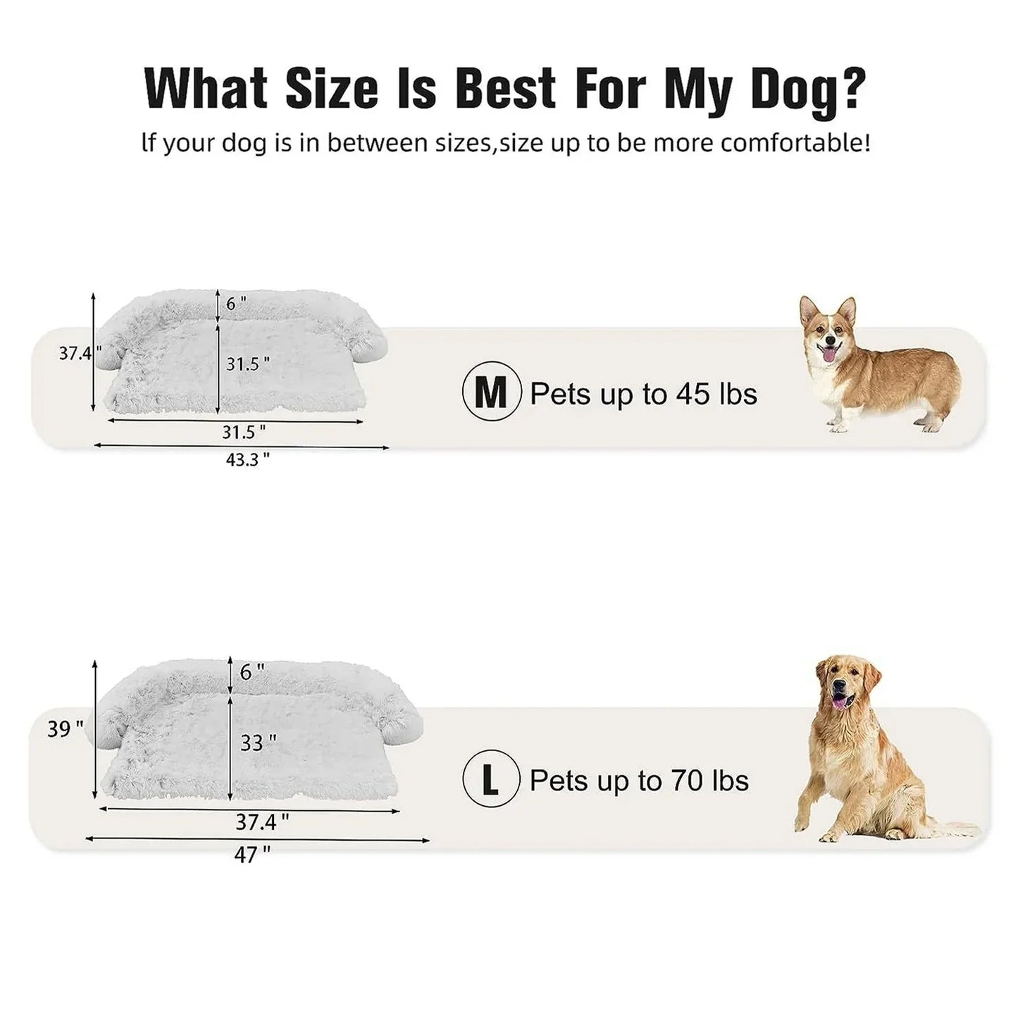 Reyox Fluffy Calming Dog Couch Bed, Couch Covers for Large Dogs, Waterproof Dog Bed Mat Removable Washable Couch Protector for Dogs