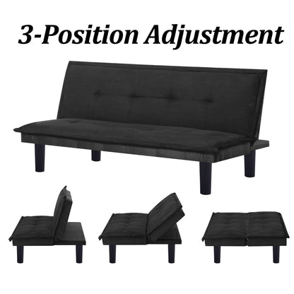 Black Futon Sofa Bed,Modern Faux Suede Convertible Sofa Bed with 3 Adjustable Backrest Angles,Loveseat Sleeper Couch for Living Room Apartment Furniture