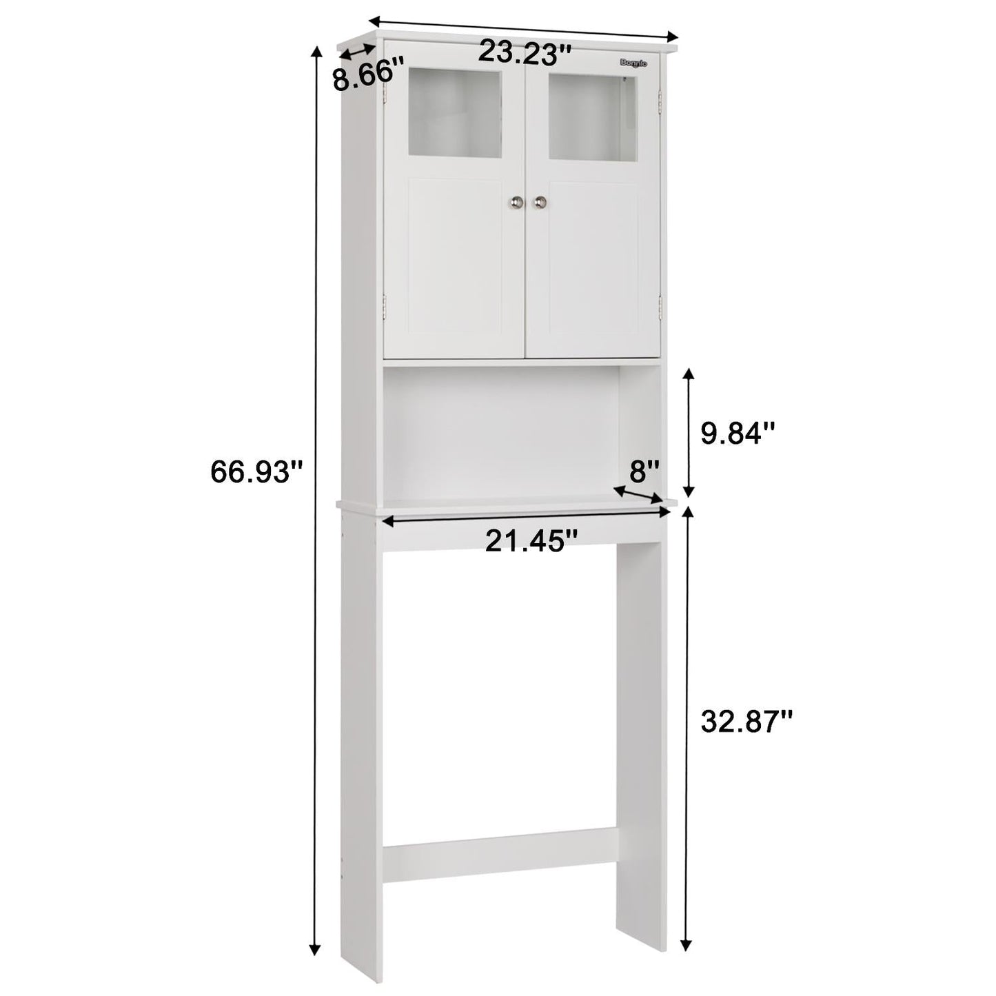 Zimtown 67'' Over the Toilet Bathroom Storage Cabinet, Space saver with 2 Doors and 3 Adjustable Shelf, White