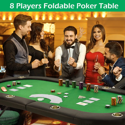 HOMHUM Upgraded Foldable Oval Poker Table for 8 Players w/Storage Bag, No Assembly Required, Green