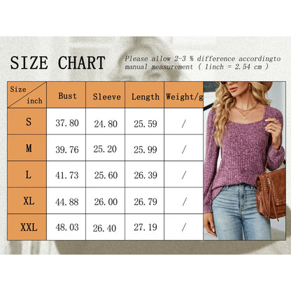 SHIBEVER Fall Sweaters for Women Long Sleeve Shirts Casual Lightweight Square Neck Tops Loose Fit Tunic Pullover Trendy Knit Ribbed Tshirt Size XL