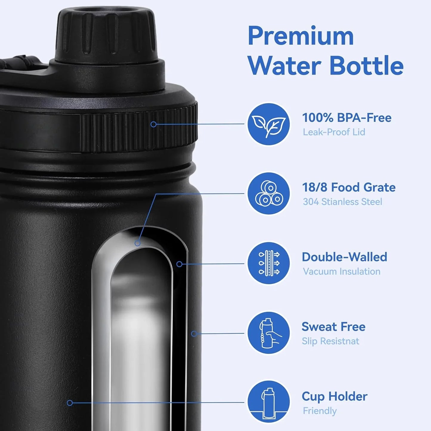 BN-LINK 25oz Insulated Sports Water Bottle, Double Wall Vacuum & Stainless Steel, Leak Proof & BPA-Free, Keeps Cold and