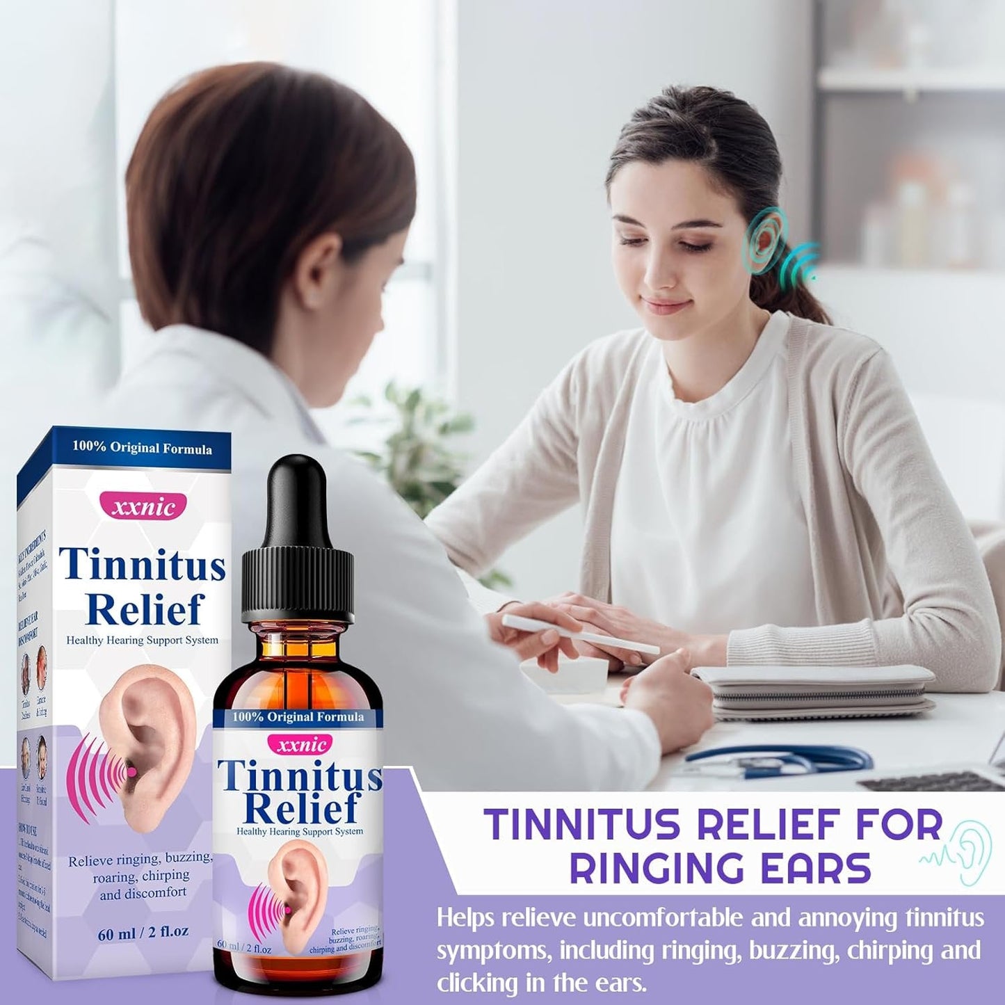 Tinnitus Relief for Ringing Ears, Natural Herbal Blend & Improve Hearing for Men & Women