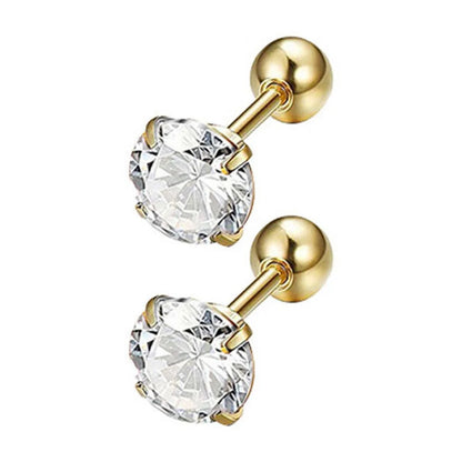 Tiny 5mm CZ Stud Earrings - 14k Gold Hypoallergenic Cubic Zirconia Solitaire Screw Back Stud Earrings Secure Screw On Backs