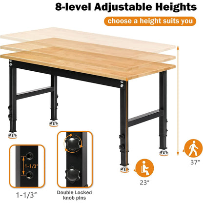 spanspace 48" Adjustable Heavy-Duty Work Bench, Hardwood Top Worktable with Metal Frame & Foot Pads,2000 lbs Load Capacity