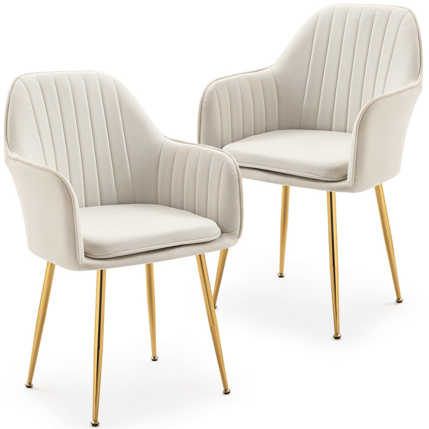 HOMHUM Accent Arm Chairs Upholstered Velvet Dining Chairs Set of 2, Golden Legs, Indoor, Beige