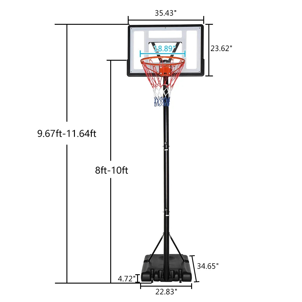 Ktaxon 8ft -10ft Basketball Hoop System, 35in Portable Removeable Basketball Goal Stand with Wheels, Adjustable for Youth Adults Indoor Outdoor