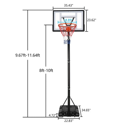 Ktaxon 8ft -10ft Basketball Hoop System, 35in Portable Removeable Basketball Goal Stand with Wheels, Adjustable for Youth Adults Indoor Outdoor