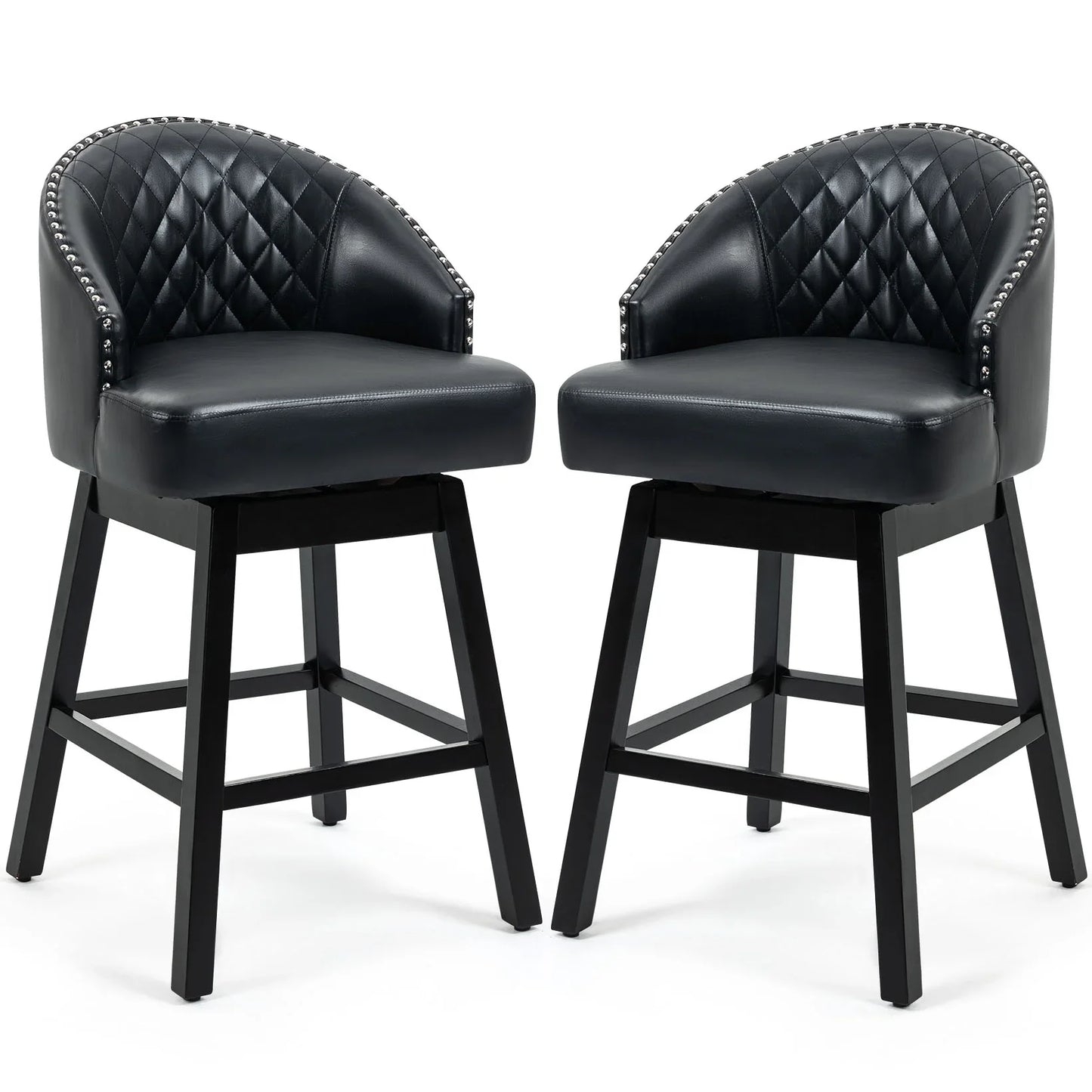 HOMHUM 29" Barstools PU Leather Set of 2, 360° Swivel Counter Stools, Indoor, Dining Room, Black