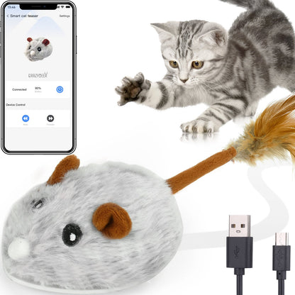 CrazyDeer Remote Control Mouse Cat Toy Bluetooth App Control Rechargeable Mouse Toys for Cats