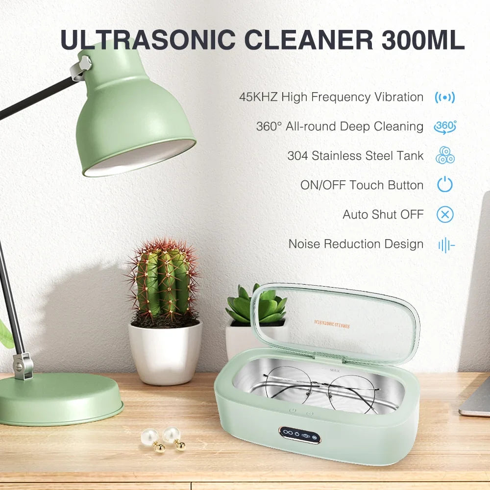 Ultrasonic Jewelry Cleaner, 300ml Jewelry Cleaning Machine, 45khz Stainless Steel Jewelry Cleaner with 4 Cleaning Modes for Jewelry Eyeglasses Watches Rings Earrings Necklaces Coins