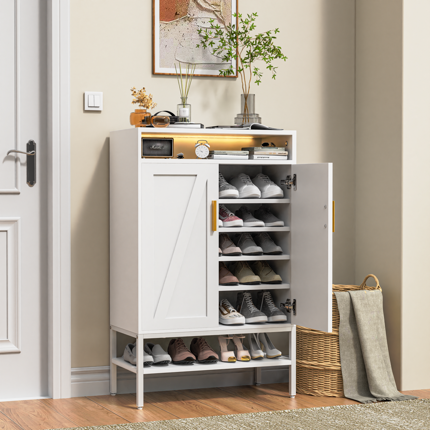 spanspace Modern Shoe Cabinet with Doors, 5-Tier Shoe Storage Rack Organizer for Entryway/Hallway/Closet, White