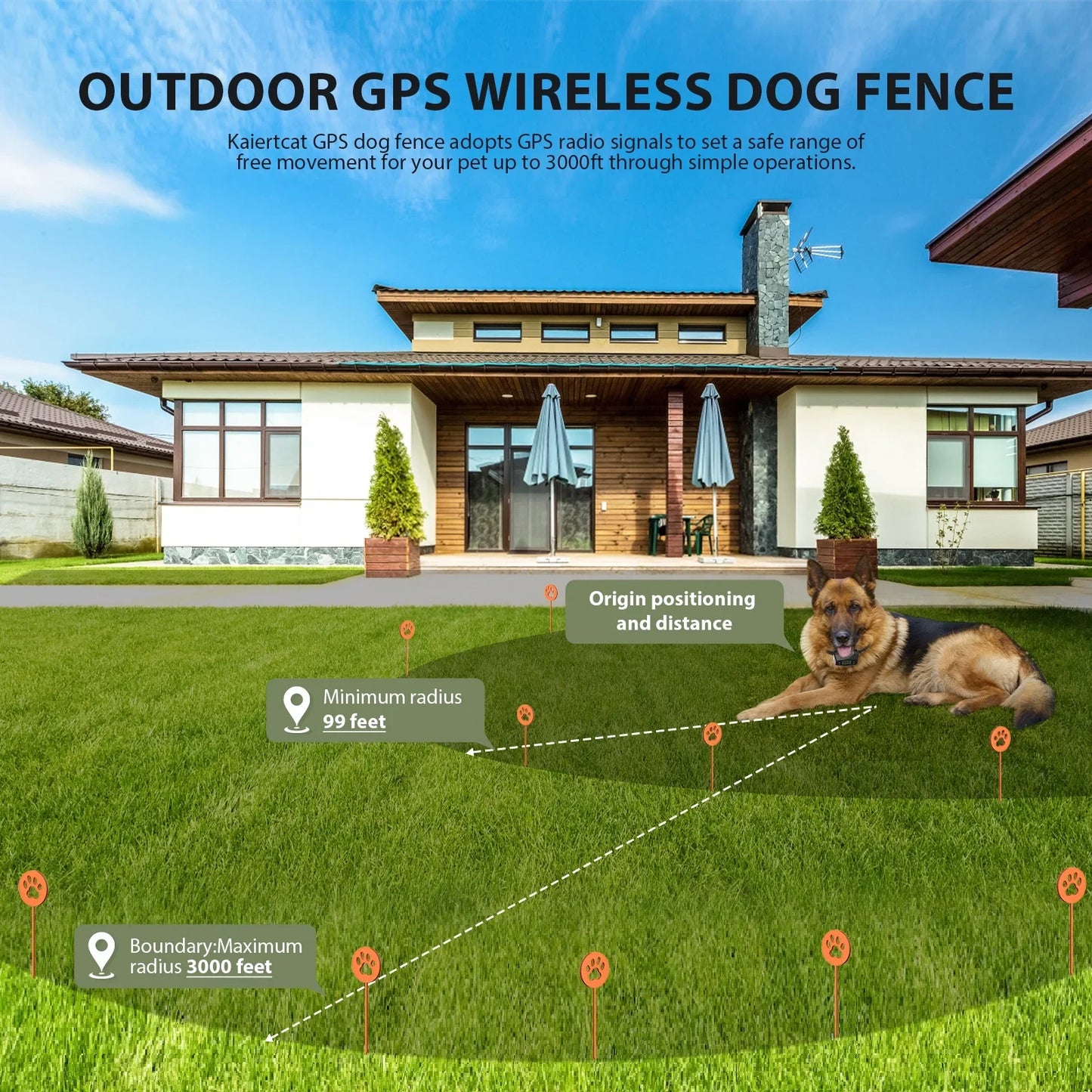 Wireless Dog Fence, Dog Fence Collar with Tone, Vib, Static Warning Modes Outdoor 3000ft, Electric Fence for Dogs with Automatic Fixed Mode Safe to Dogs and Pets