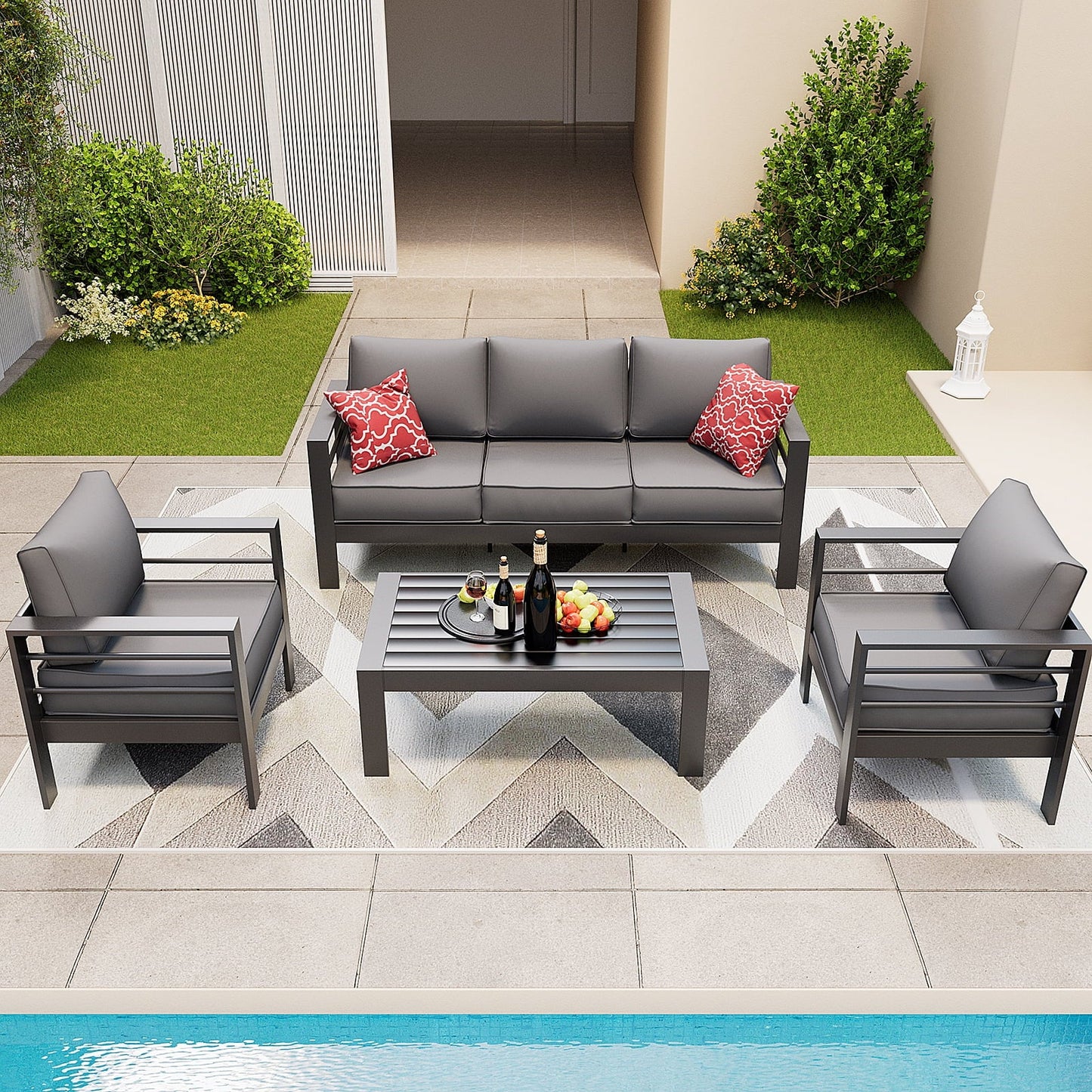 ELPOSUN Aluminum Patio Furniture Set, Metal Patio Furniture Outdoor Couch, Aluminum Patio Chairs