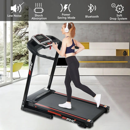 3.5HP Folding Treadmill with Incline 330lb Capacity APP Connected Treadmill, Shock Absorption System, Bluetooth Audio Speakers, Pulse Monitor, 12 Preset Programs Running Jogging Walking Machine