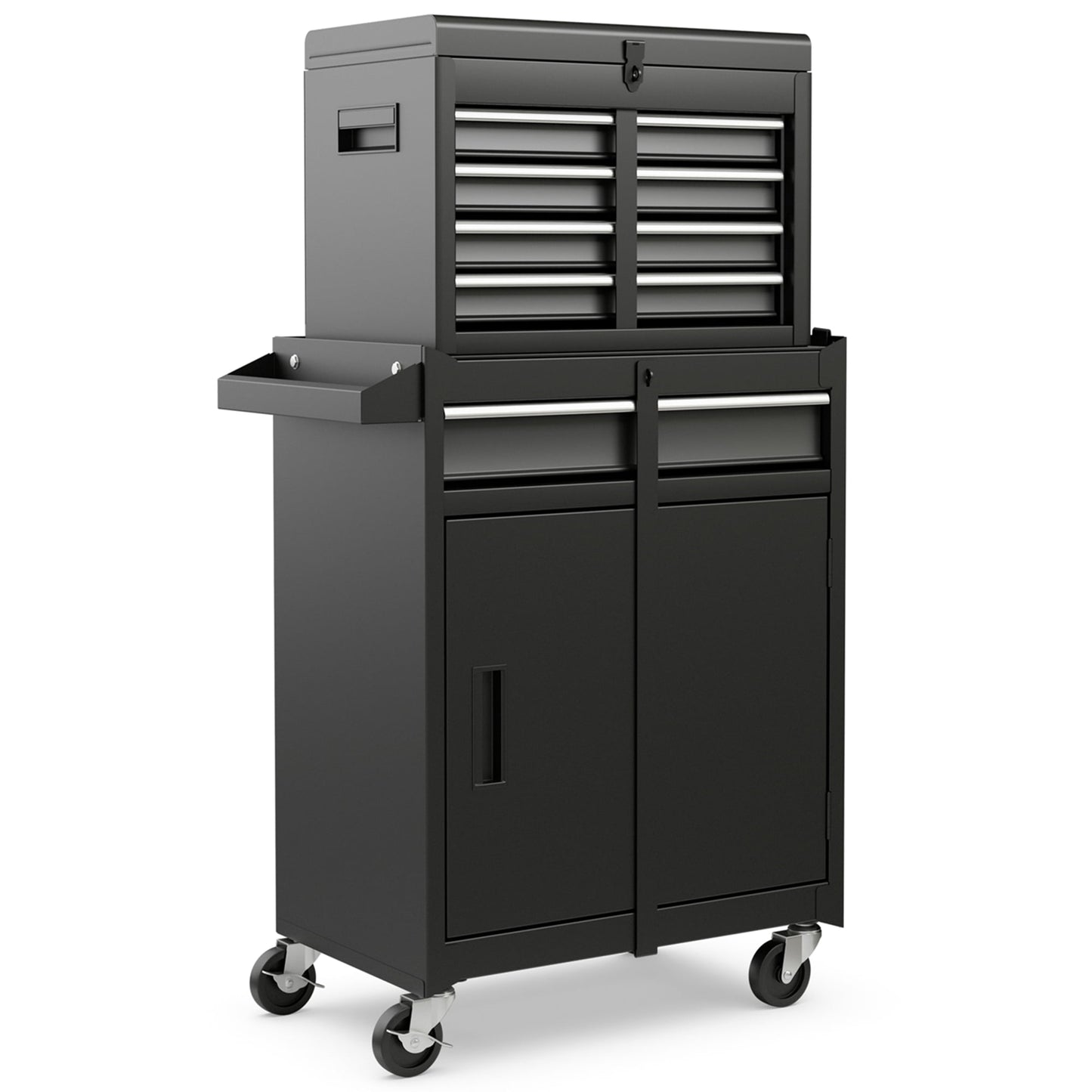 Steelite 5-Drawer Rolling Tool Chest Cabinet Metal Tool Storage Box Lockable with Wheels,Handle and 6 Hooks,Black